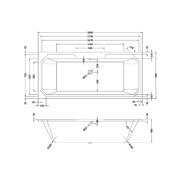 Nuie Double Ended Baths,Nuie,Standard Baths Nuie Ascott Rectangular Double Ended Bath - 1800mm x 800mm - White