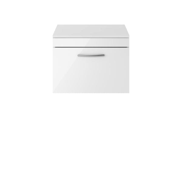 Nuie Wall Hung Vanity Units,Modern Vanity Units,Basins With Wall Hung Vanity Units,Nuie Gloss White Nuie Athena 1 Drawer Wall Hung Vanity Unit With Worktop 600mm Wide