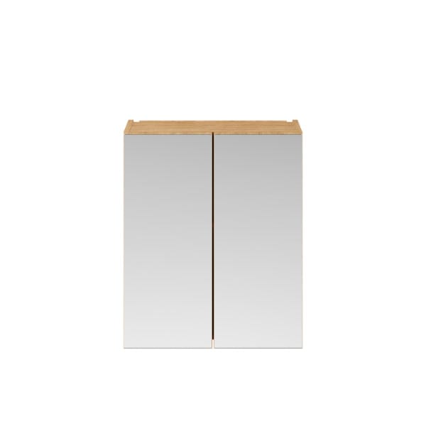 Nuie Non Illuminated Mirror Cabinets,Nuie Natural Oak Nuie Athena 2 Door Non Illuminated Mirrored Cabinet (50/50) 600mm Wide