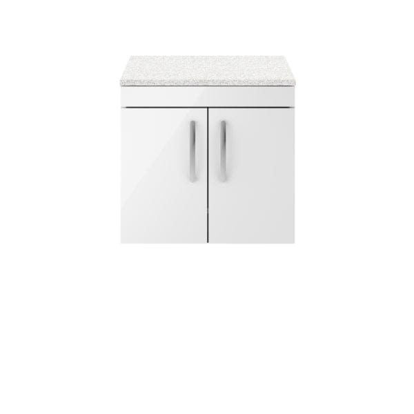 Nuie Wall Hung Vanity Units,Modern Vanity Units,Basins With Wall Hung Vanity Units,Nuie Gloss White / Sparkling White Worktop Nuie Athena 2 Door Wall Hung Vanity Unit 600mm Wide