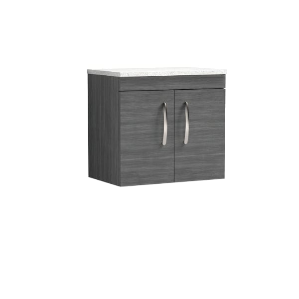 Nuie Wall Hung Vanity Units,Modern Vanity Units,Basins With Wall Hung Vanity Units,Nuie Anthracite Woodgrain / Sparkling White Worktop Nuie Athena 2 Door Wall Hung Vanity Unit 600mm Wide