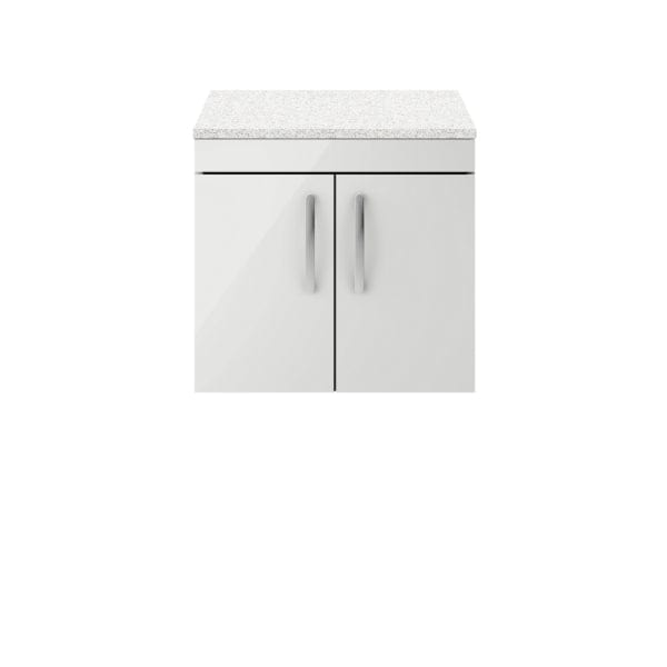 Nuie Wall Hung Vanity Units,Modern Vanity Units,Basins With Wall Hung Vanity Units,Nuie Gloss Grey Mist / Sparkling White Worktop Nuie Athena 2 Door Wall Hung Vanity Unit 600mm Wide