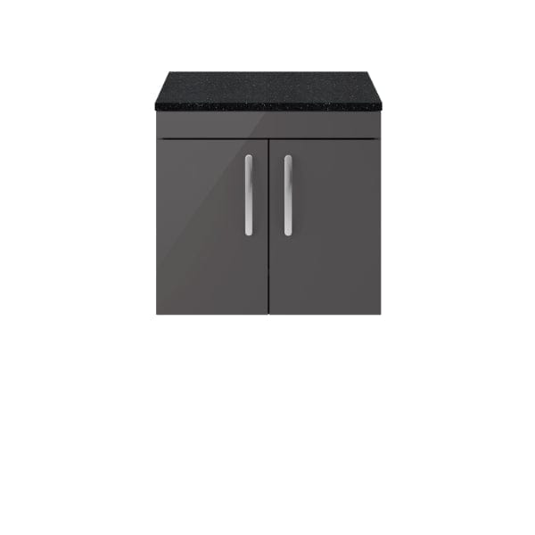 Nuie Wall Hung Vanity Units,Modern Vanity Units,Basins With Wall Hung Vanity Units,Nuie Gloss Grey / Sparkling Black Worktop Nuie Athena 2 Door Wall Hung Vanity Unit 600mm Wide