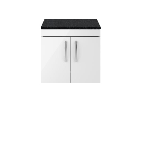 Nuie Wall Hung Vanity Units,Modern Vanity Units,Basins With Wall Hung Vanity Units,Nuie Gloss White / Sparkling Black Worktop Nuie Athena 2 Door Wall Hung Vanity Unit 600mm Wide