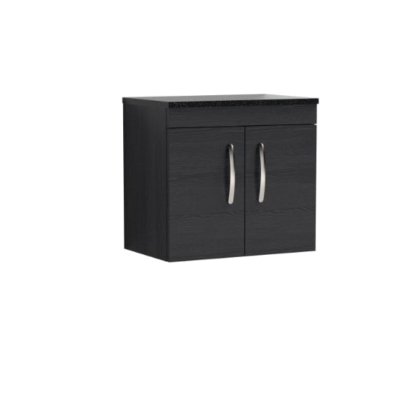 Nuie Wall Hung Vanity Units,Modern Vanity Units,Basins With Wall Hung Vanity Units,Nuie Charcoal Black / Sparkling Black Worktop Nuie Athena 2 Door Wall Hung Vanity Unit 600mm Wide