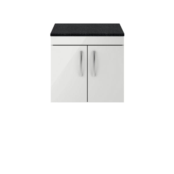 Nuie Wall Hung Vanity Units,Modern Vanity Units,Basins With Wall Hung Vanity Units,Nuie Gloss Grey Mist / Sparkling Black Worktop Nuie Athena 2 Door Wall Hung Vanity Unit 600mm Wide
