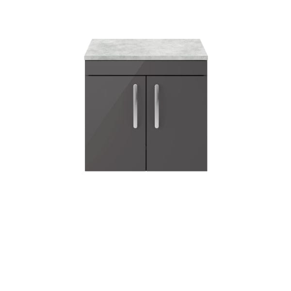 Nuie Wall Hung Vanity Units,Modern Vanity Units,Basins With Wall Hung Vanity Units,Nuie Gloss Grey / Bellato Grey Worktop Nuie Athena 2 Door Wall Hung Vanity Unit 600mm Wide