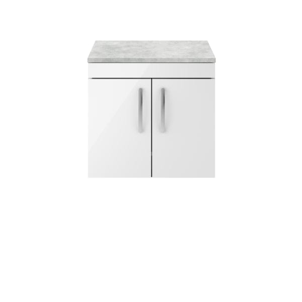 Nuie Wall Hung Vanity Units,Modern Vanity Units,Basins With Wall Hung Vanity Units,Nuie Gloss White / Bellato Grey Worktop Nuie Athena 2 Door Wall Hung Vanity Unit 600mm Wide
