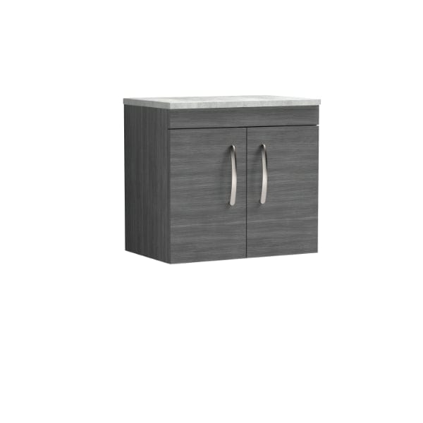 Nuie Wall Hung Vanity Units,Modern Vanity Units,Basins With Wall Hung Vanity Units,Nuie Anthracite Woodgrain / Bellato Grey Worktop Nuie Athena 2 Door Wall Hung Vanity Unit 600mm Wide