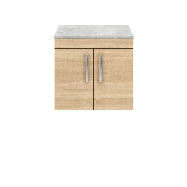 Nuie Wall Hung Vanity Units,Modern Vanity Units,Basins With Wall Hung Vanity Units,Nuie Natural Oak / Bellato Grey Worktop Nuie Athena 2 Door Wall Hung Vanity Unit 600mm Wide