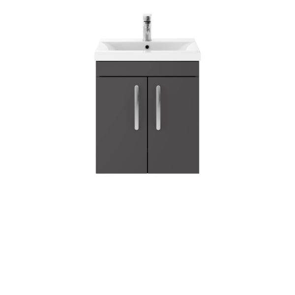 Nuie Wall Hung Vanity Units,Modern Vanity Units,Basins With Wall Hung Vanity Units,Nuie Gloss Grey Nuie Athena 2 Door Wall Hung Vanity Unit With Basin-4 500mm Wide