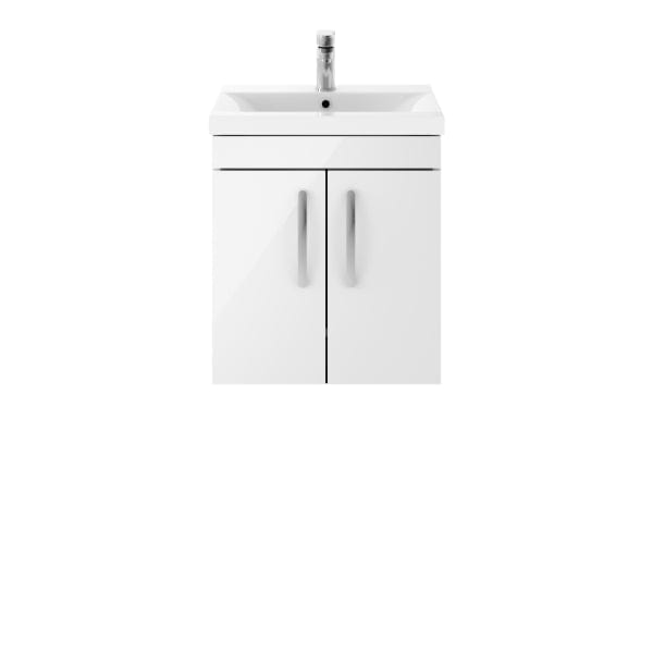Nuie Wall Hung Vanity Units,Modern Vanity Units,Basins With Wall Hung Vanity Units,Nuie Gloss White Nuie Athena 2 Door Wall Hung Vanity Unit With Basin-4 500mm Wide