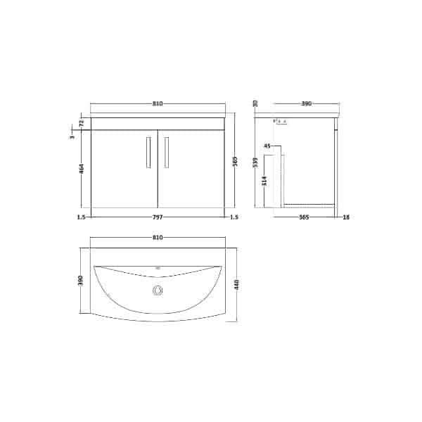 Nuie Wall Hung Vanity Units,Modern Vanity Units,Basins With Wall Hung Vanity Units,Nuie Nuie Athena 2 Door Wall Hung Vanity Unit With Basin-4 800mm Wide