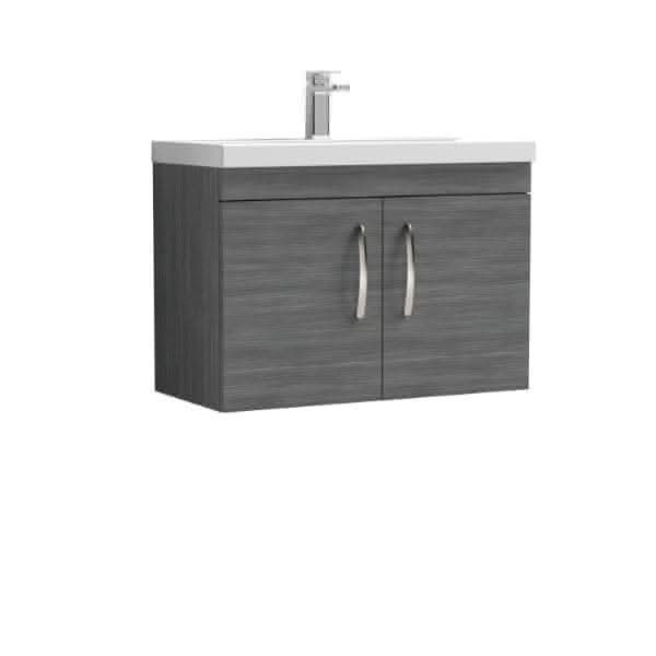 Nuie Wall Hung Vanity Units,Modern Vanity Units,Basins With Wall Hung Vanity Units,Nuie Anthracite Woodgrain Nuie Athena 2 Door Wall Hung Vanity Unit With Basin-4 800mm Wide