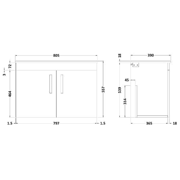 Nuie Wall Hung Vanity Units,Modern Vanity Units,Basins With Wall Hung Vanity Units,Nuie Nuie Athena 2 Door Wall Hung Vanity Unit With Worktop 800mm Wide