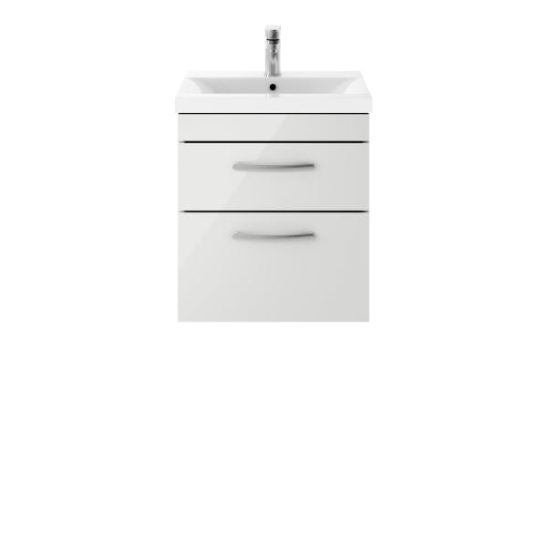 Nuie Wall Hung Vanity Units,Modern Vanity Units,Basins With Wall Hung Vanity Units,Nuie Gloss Grey Mist Nuie Athena 2 Drawer Wall Hung Vanity Unit With Basin-2 500mm Wide