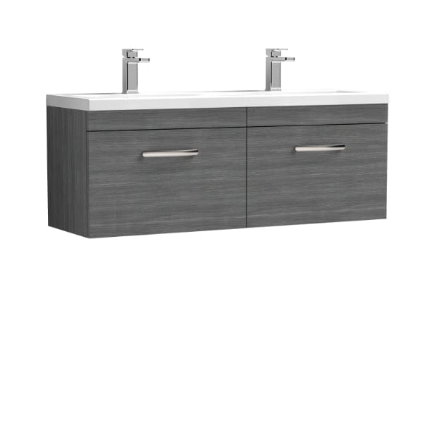 Nuie Wall Hung Vanity Units,Modern Vanity Units,Basins With Wall Hung Vanity Units,Nuie Anthracite Woodgrain Nuie Athena 2 Drawer Wall Hung Vanity Unit With Double Ceramic Basin 1200mm Wide