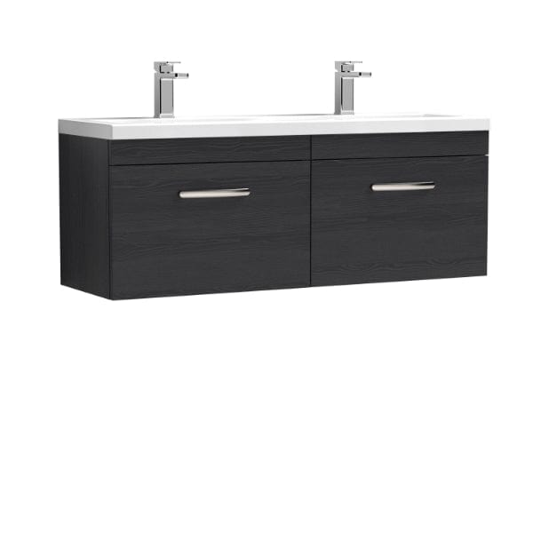 Nuie Wall Hung Vanity Units,Modern Vanity Units,Basins With Wall Hung Vanity Units,Nuie Charcoal Black Nuie Athena 2 Drawer Wall Hung Vanity Unit With Double Ceramic Basin 1200mm Wide