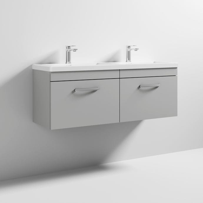 Nuie Wall Hung Vanity Units,Modern Vanity Units,Basins With Wall Hung Vanity Units,Nuie Gloss Grey Mist Nuie Athena 2 Drawer Wall Hung Vanity Unit With Double Ceramic Basin 1200mm Wide
