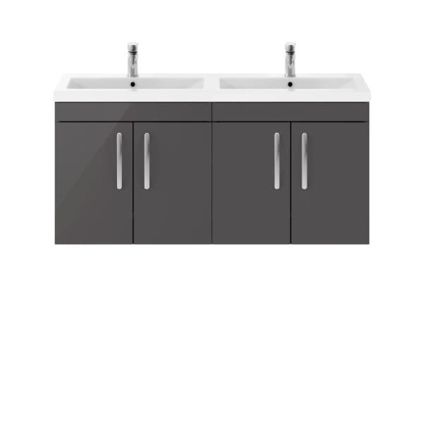 Nuie Wall Hung Vanity Units,Modern Vanity Units,Basins With Wall Hung Vanity Units,Nuie Gloss Grey Nuie Athena 4 Door Wall Hung Vanity Unit With Double Ceramic Basin 1200mm Wide