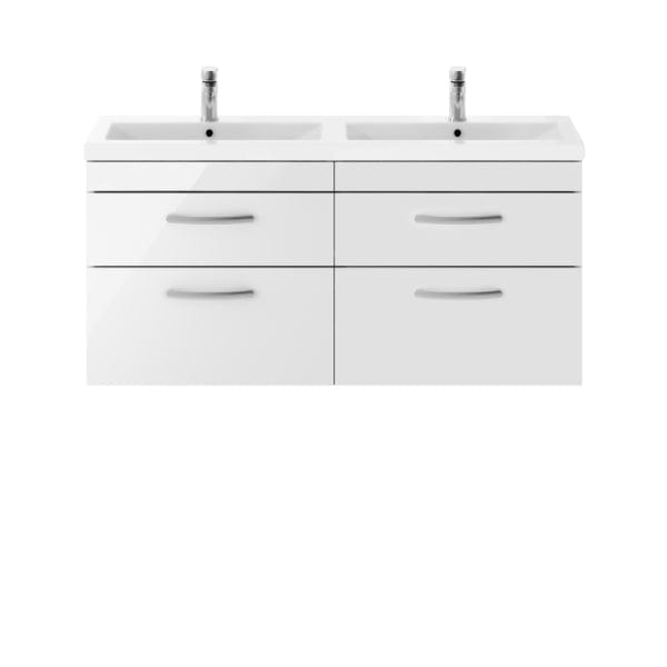 Nuie Wall Hung Vanity Units,Modern Vanity Units,Basins With Wall Hung Vanity Units,Nuie Gloss White Nuie Athena 4 Drawer Wall Hung Vanity Unit With Double Ceramic Basin 1200mm Wide