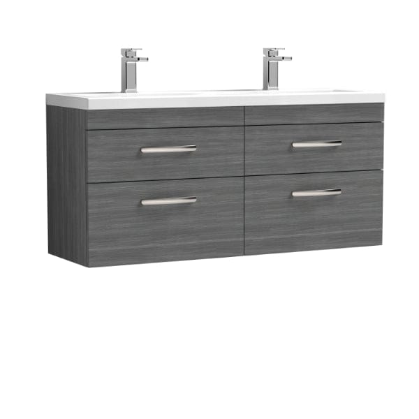 Nuie Wall Hung Vanity Units,Modern Vanity Units,Basins With Wall Hung Vanity Units,Nuie Anthracite Woodgrain Nuie Athena 4 Drawer Wall Hung Vanity Unit With Double Ceramic Basin 1200mm Wide