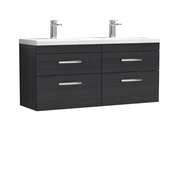 Nuie Wall Hung Vanity Units,Modern Vanity Units,Basins With Wall Hung Vanity Units,Nuie Charcoal Black Nuie Athena 4 Drawer Wall Hung Vanity Unit With Double Ceramic Basin 1200mm Wide