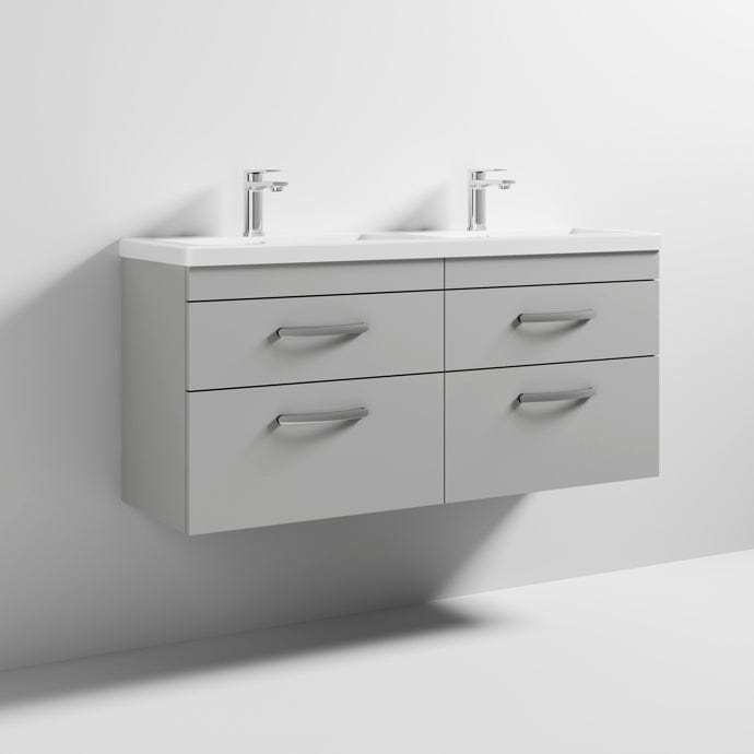 Nuie Wall Hung Vanity Units,Modern Vanity Units,Basins With Wall Hung Vanity Units,Nuie Gloss Grey Mist Nuie Athena 4 Drawer Wall Hung Vanity Unit With Double Ceramic Basin 1200mm Wide