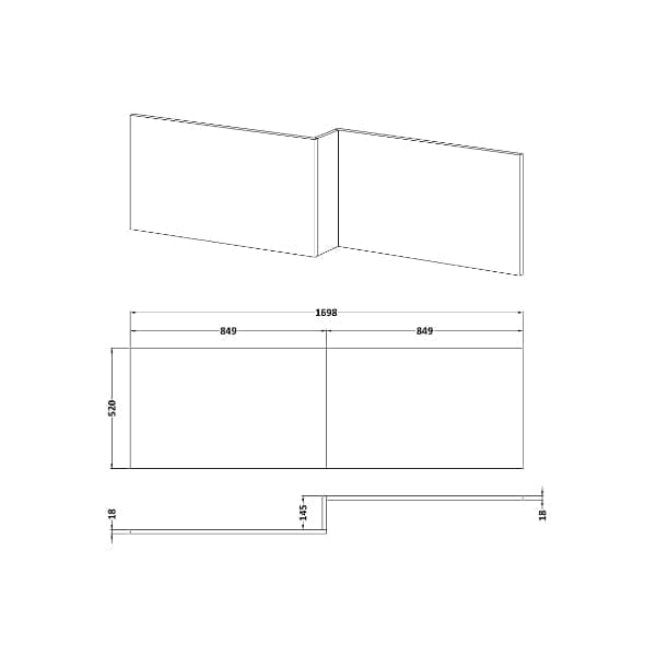 Nuie Bath Panels,Nuie Nuie Athena Square Shower Bath Front Panel 520mm x 1700mm