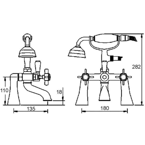 Nuie Bath Shower Mixer Taps,Deck Mounted Taps,Traditional Taps Nuie Beaumont 1/2 Bath Shower Mixer Tap - Chrome