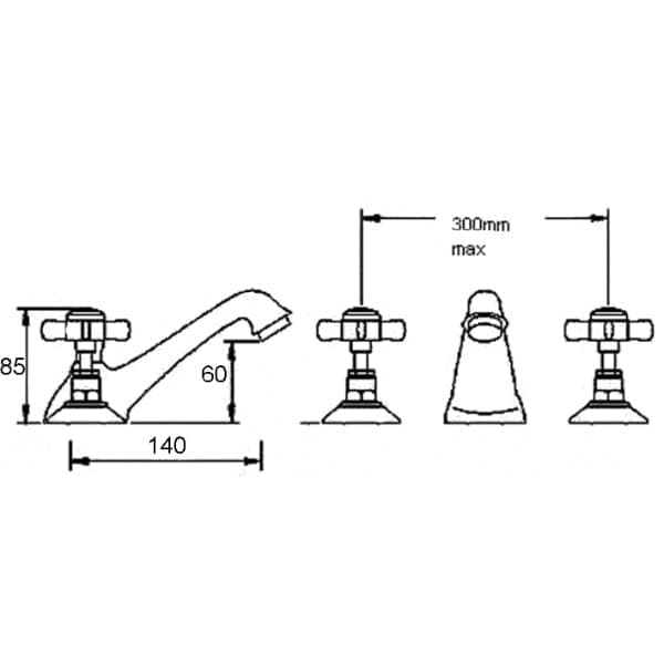 Nuie Basin Mixer Taps,Deck Mounted Taps,Traditional Taps Nuie Beaumont 3-Hole Basin Mixer Tap with Pop Up Waste - Chrome