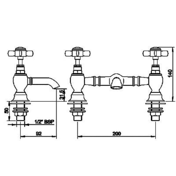 Nuie Wall Mounted Taps,Basin Mixer Taps,Traditional Taps Nuie Beaumont Luxury 2-Hole Basin Mixer Tap - Chrome