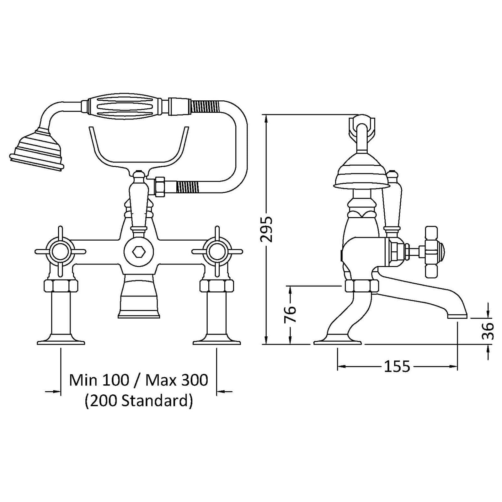 Nuie Bath Shower Mixer Taps,Deck Mounted Taps,Traditional Taps Nuie Beaumont Luxury Cranked Bath Shower Mixer Tap - Chrome