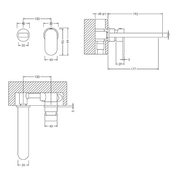 Nuie Wall Mounted Taps,Basin Mixer Taps,Modern Taps Nuie Binsey 2-Hole Wall Mounted Basin Mixer Tap - Chrome