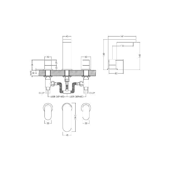 Nuie Wall Mounted Taps,Basin Mixer Taps,Modern Taps Nuie Binsey 3-Hole Wall Mounted Basin Mixer Tap With Pop Up Waste - Chrome