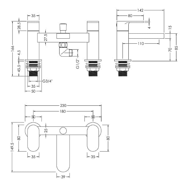 Nuie Bath Shower Mixer Taps,Deck Mounted Taps,Modern Taps Nuie Binsey Deck Mounted Bath Shower Mixer Tap with Shower Kit - Chrome