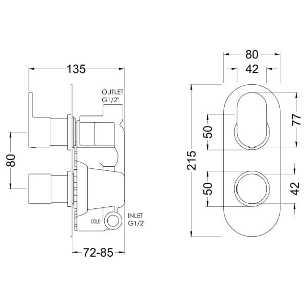 Nuie Concealed Shower Valves,Thermostatic Shower Valves Nuie Binsey Dual Handle Thermostatic Concealed Shower Valve - Chrome