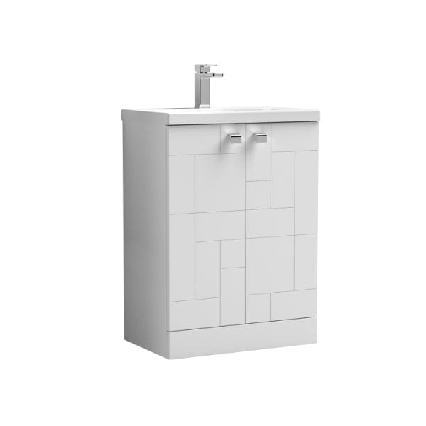 Nuie Floor Standing Vanity Units,Modern Vanity Units,Basins With Floor Standing Vanity Units,Nuie Satin White Nuie Blocks 2 Door Floorstanding Vanity Unit With Basin-1 600mm Wide