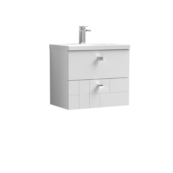 Nuie Wall Hung Vanity Units,Modern Vanity Units,Basins With Wall Hung Vanity Units,Nuie Satin White Nuie Blocks 2 Drawer Wall Hung Vanity Unit With Basin-3 600mm Wide