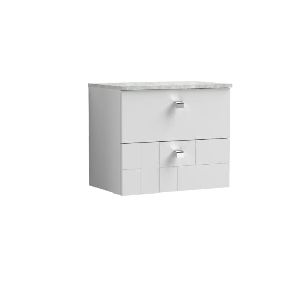 Nuie Wall Hung Vanity Units,Modern Vanity Units,Basins With Wall Hung Vanity Units,Nuie Satin White Nuie Blocks 2 Drawer Wall Hung Vanity Unit With Bellato Grey Worktop 600mm Wide