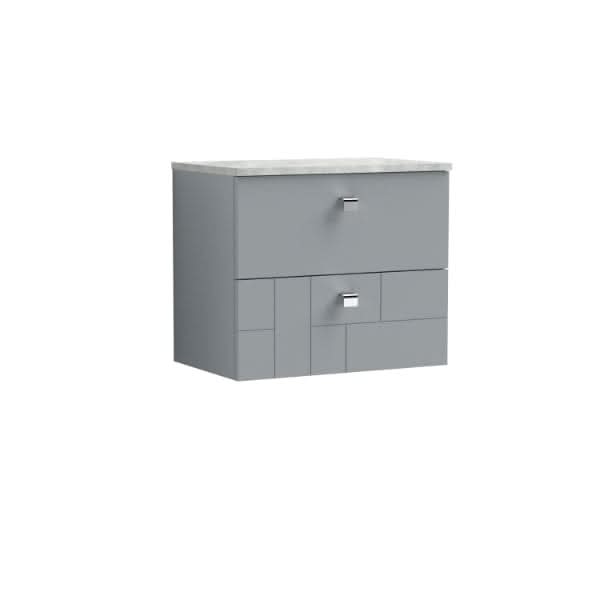 Nuie Blocks 2 Drawer Wall Hung Vanity Unit With Bellato Grey Worktop 600mm Wide