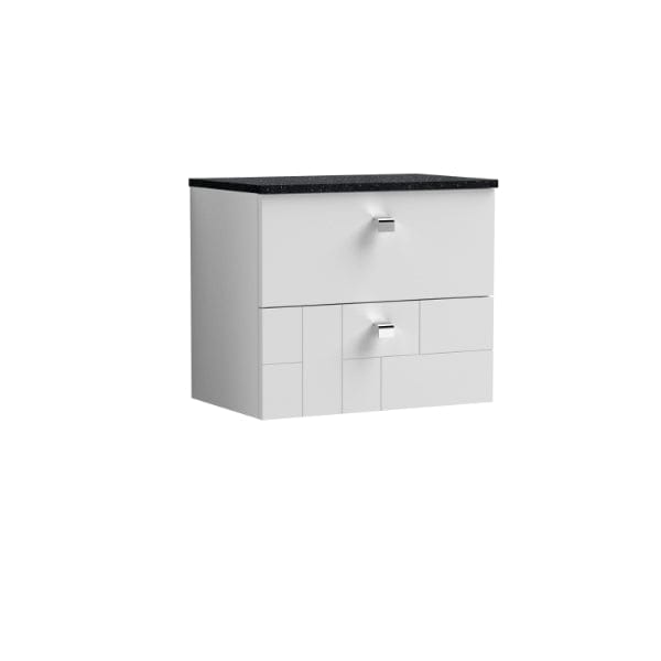 Nuie Wall Hung Vanity Units,Modern Vanity Units,Basins With Wall Hung Vanity Units,Nuie Satin White Nuie Blocks 2 Drawer Wall Hung Vanity Unit With Sparkling Black Worktop 600mm Wide