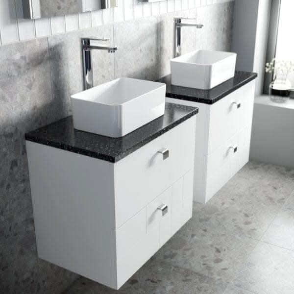 Nuie Wall Hung Vanity Units,Modern Vanity Units,Basins With Wall Hung Vanity Units,Nuie Nuie Blocks 2 Drawer Wall Hung Vanity Unit With Sparkling Black Worktop 600mm Wide
