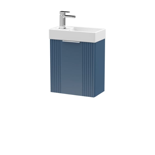 Nuie Wall Hung Vanity Units,Modern Vanity Units,Basins With Wall Hung Vanity Units,Nuie Satin Blue Nuie Deco 1-Door Compact Wall Hung Vanity Unit With Basin 400mm Wide