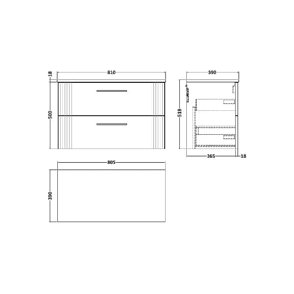 Nuie Wall Hung Vanity Units,Modern Vanity Units,Basins With Wall Hung Vanity Units,Nuie Nuie Deco 2 Drawer Wall Hung Vanity Unit With Worktop 800mm Wide