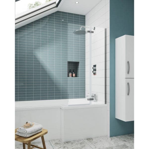 Nuie Bath Screens,Nuie,Bath Accessories Nuie Ella Hinged Shower Bath Screen - 1400mm x 750mm - Satin Chrome