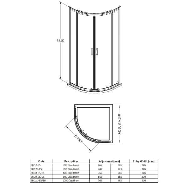 Nuie Quadrant Shower Enclosure,Enclosure,Nuie Nuie Ella Quadrant Shower Enclosure With Handle - Chrome
