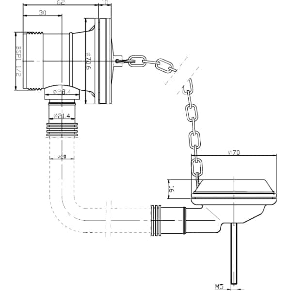 Nuie Bath Wastes Nuie Extended Retainer Bath Waste And Overflow - Chrome