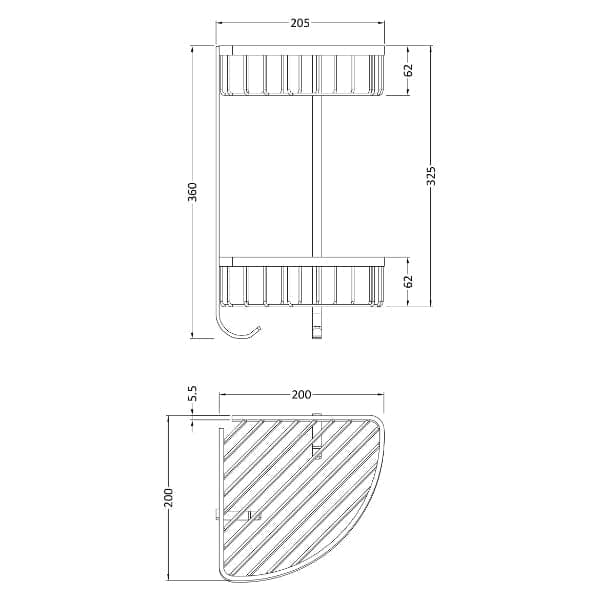 Nuie Shower Baskets Nuie Large 2 Tier Corner Shower Basket - Chrome