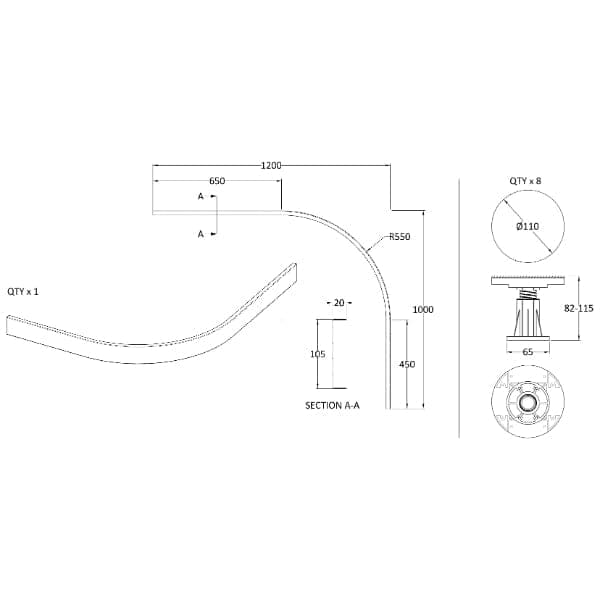 Nuie Shower Tray Accessories,Nuie Nuie Leg Set For 1000mm-1200mm Quadrant And Offset Shower Trays